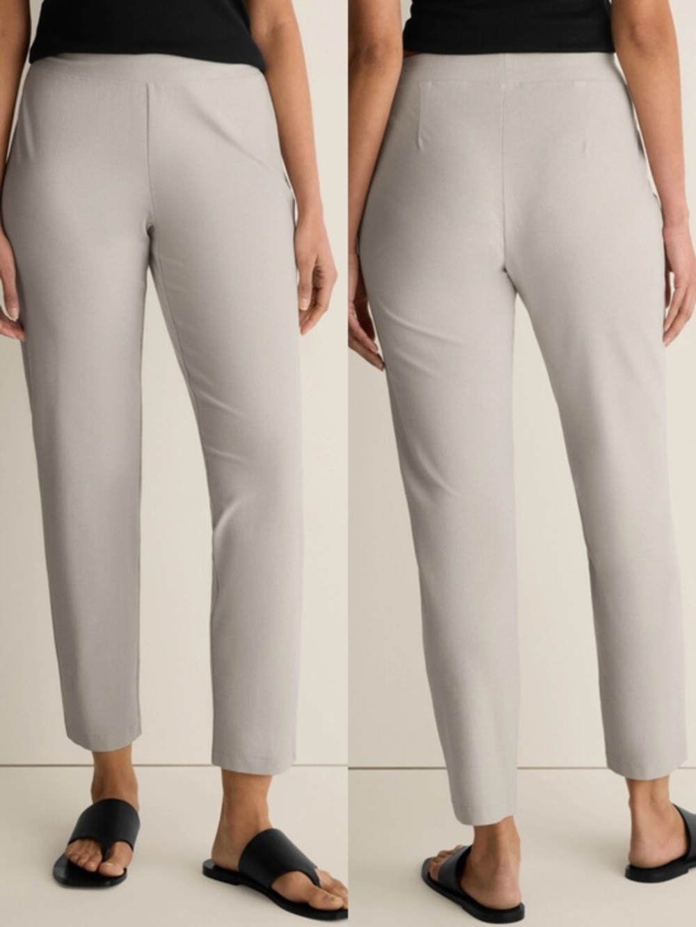 Eileen Fisher Washable Stretch Crepe Slim Pant in Chalk Size Large